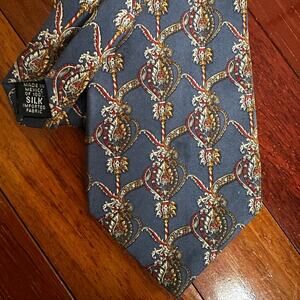 Vintage Bill Blass Tie 100% Silk Blue Gold Regal Victorian Royal